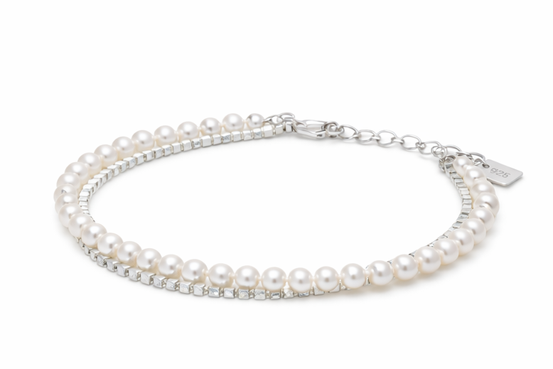 Koreanskt Pärlarmband i 925 Sterling Silver