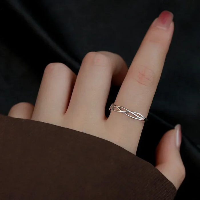 Real 925 Sterling Silver Cross Line Geometric Adjustable Rings for Women Light luxury Fine Jewelry Minimalist Accessories